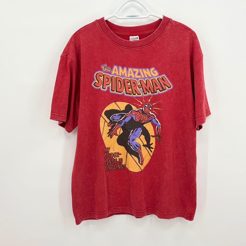 Marvel The Amazing Spider-Man Graphic T-Shirt Mens Small Red Acid Wash New NWT